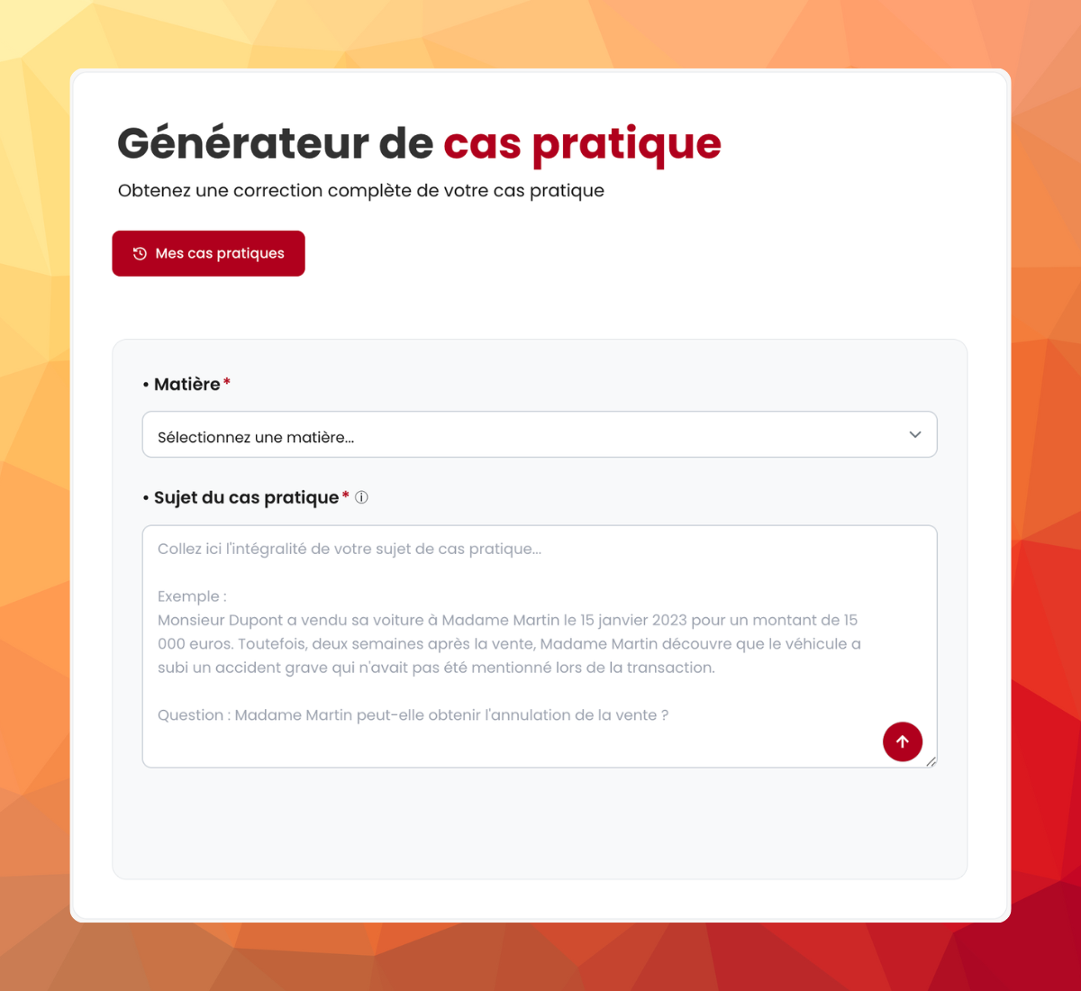 Interface de saisie du générateur